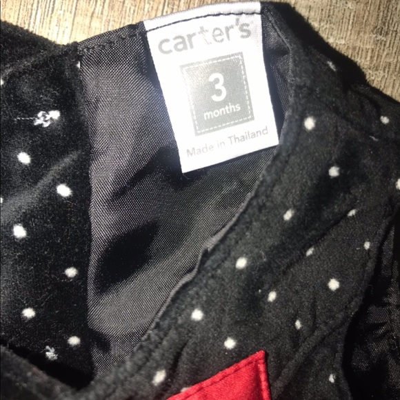 5/$25♥️ Vintage Retro Black Polka Dot Velvet Red Bow Holiday Baby Dress - Picture 2 of 5